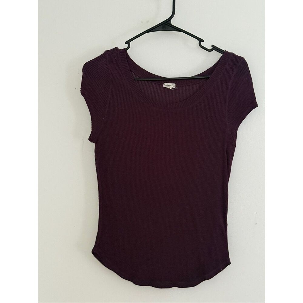 Garage Ribbed Cap Sleeve T-Shirt. Plum.